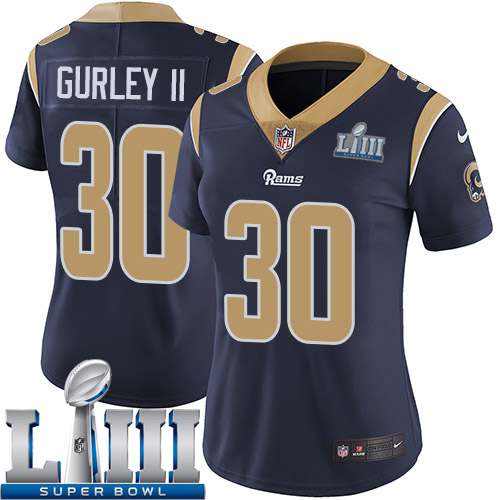 Women Los Angeles Rams #30 Gurley II Dark blue Nike Vapor Untouchable Limited 2019 Super Bowl LIII NFL Jerseys->women nfl jersey->Women Jersey